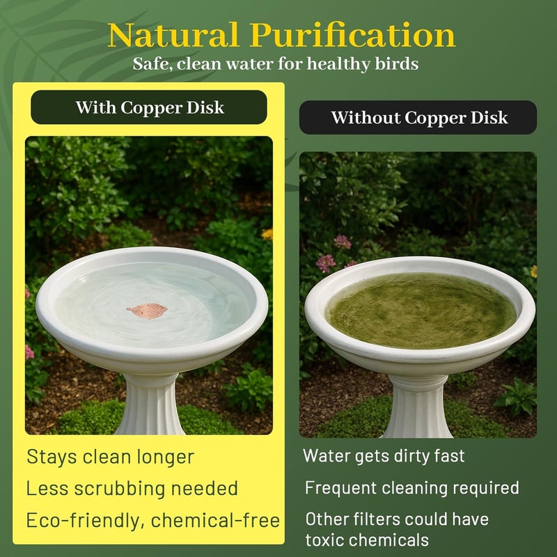Niteguy Bird Bath Copper Disk,Bird Bath Purification Disk 0.6mm Reinforced 99.99% Pure Copper Cleaning Disk with 3-Point Support,Fits Outdoor Birdbath & Bowl,Provide Safe Clean Water,Leaf-2Pcs - Image 2